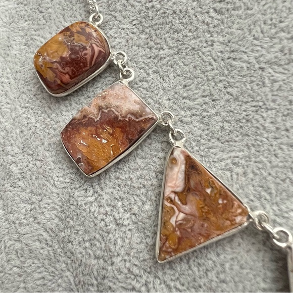 New Agate Multi Stone Cluster Silver Overlay Necklace 19.5” - Picture 6 of 14
